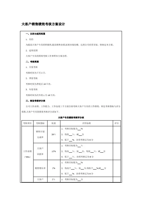 大客户销售绩效考核方案设计
