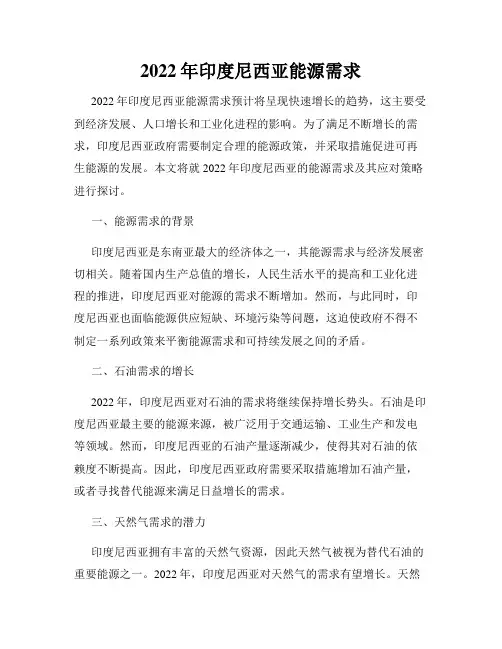 2022年印度尼西亚能源需求