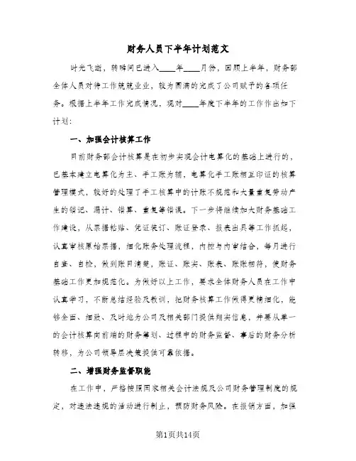 财务人员下半年计划范文（四篇）