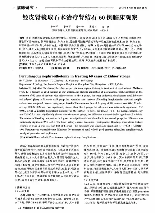 经皮肾镜取石术治疗肾结石60例临床观察