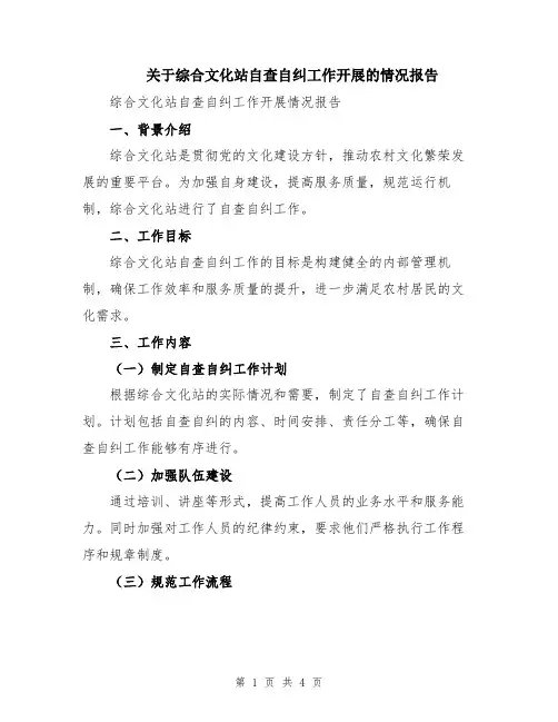 关于综合文化站自查自纠工作开展的情况报告
