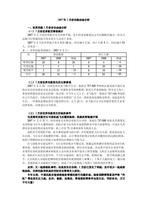 2007年2月份民航动态分析一、世界民航2月份安全动态分析（一）2月份