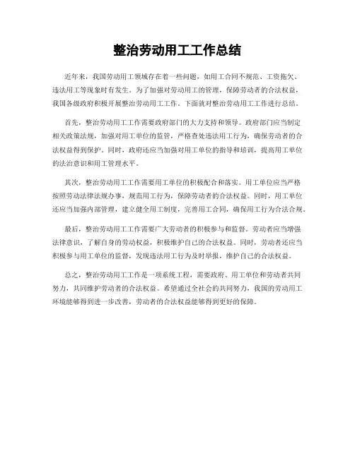 整治劳动用工工作总结