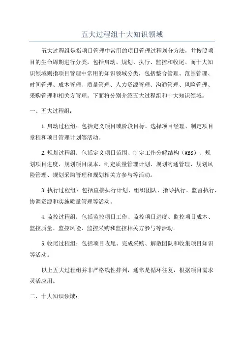 五大过程组十大知识领域