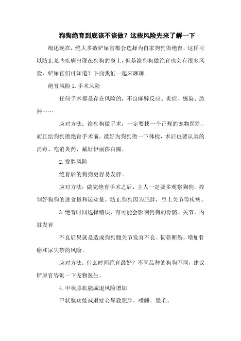 狗狗绝育到底该不该做？这些风险先来了解一下