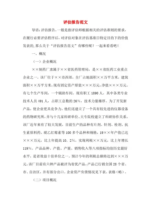2020年评估报告范文