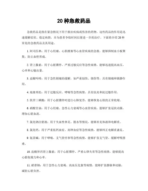 20种急救药品
