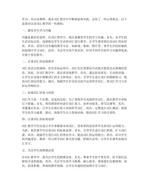 汉语词汇教学实践心得体会