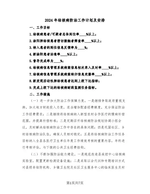 2024年结核病防治工作计划及安排（三篇）