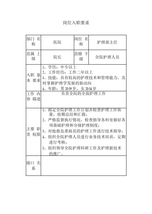 医院岗位入职要求