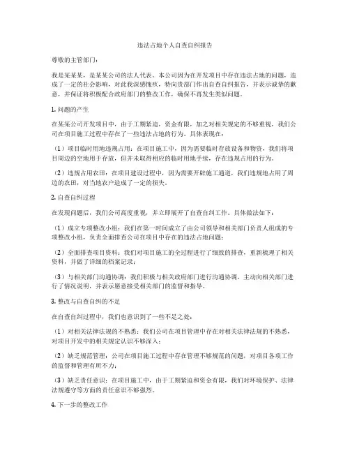 违法占地个人自查自纠报告