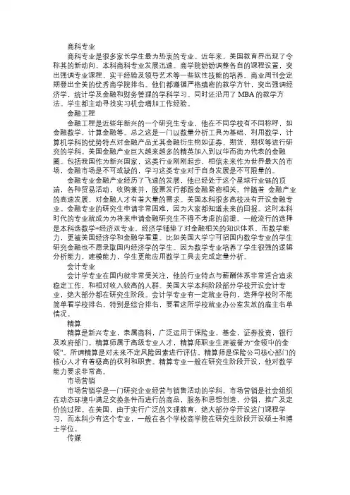 美国研究生留学的热门专业介绍