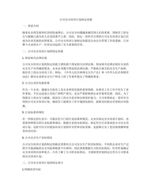 公司安全培训计划制定依据