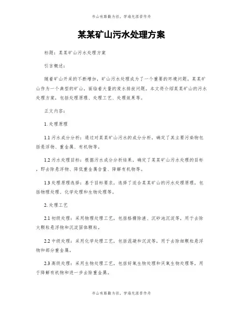 某某矿山污水处理方案