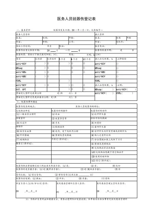 医务人员锐器伤登记表