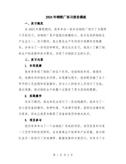 2024年钢铁厂实习报告模板