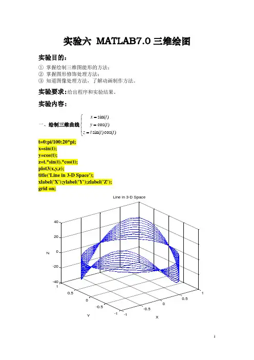 上机习题6  MATLAB7.0三维绘图