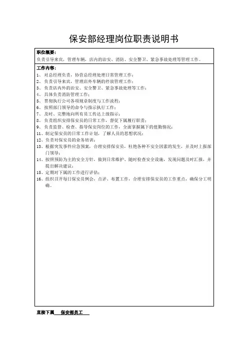 保安部经理岗位职责说明书