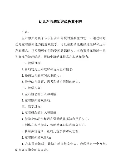 幼儿左右感知游戏教案中班