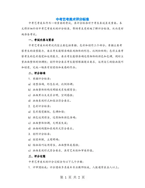 中考艺考美术评分标准