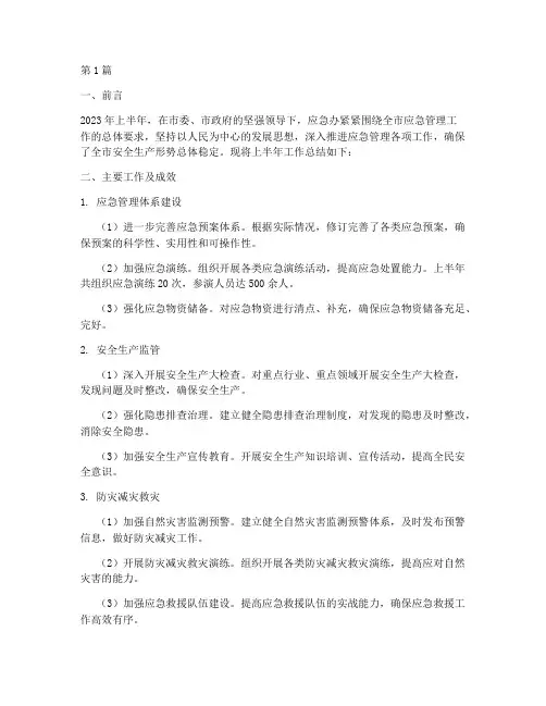 应急办半年度总结(3篇)