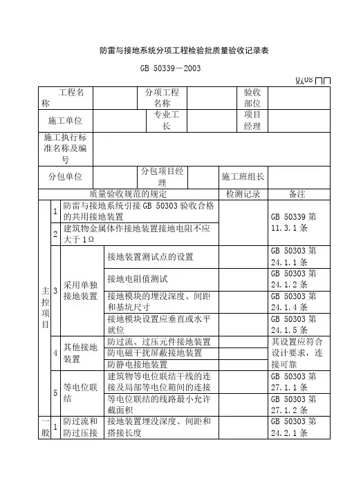 防雷与接地系统分项工程检验批质量验收记录表