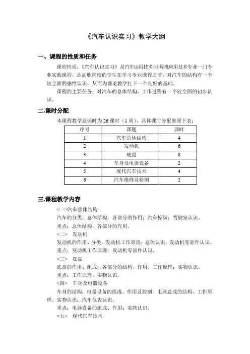 汽车认识实习教学大纲(2)