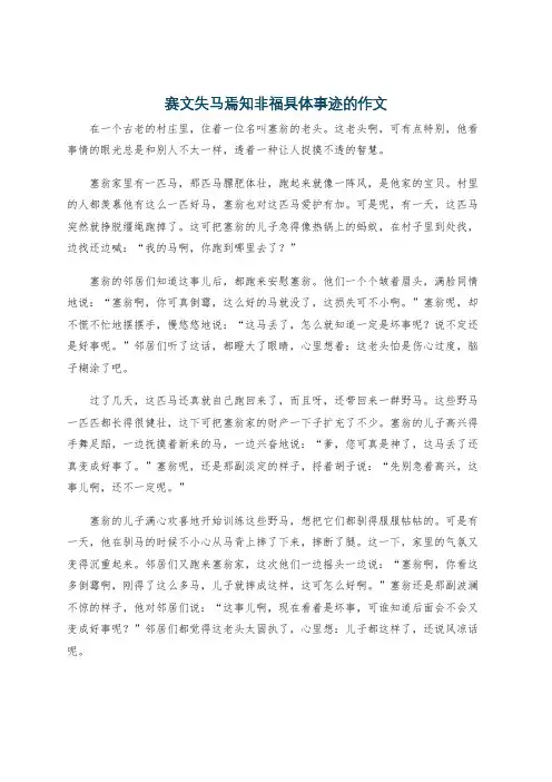 赛文失马焉知非福具体事迹的作文