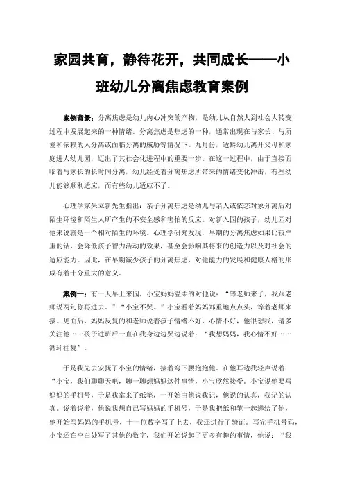 家园共育，静待花开，共同成长——小班幼儿分离焦虑教育案例