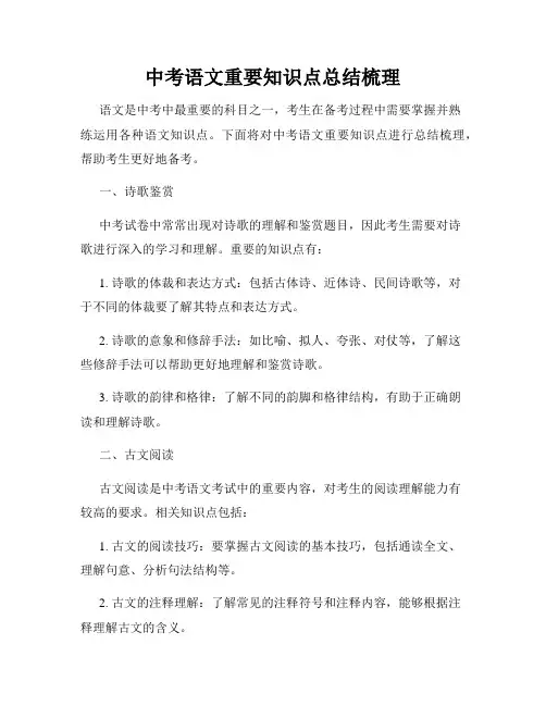 中考语文重要知识点总结梳理