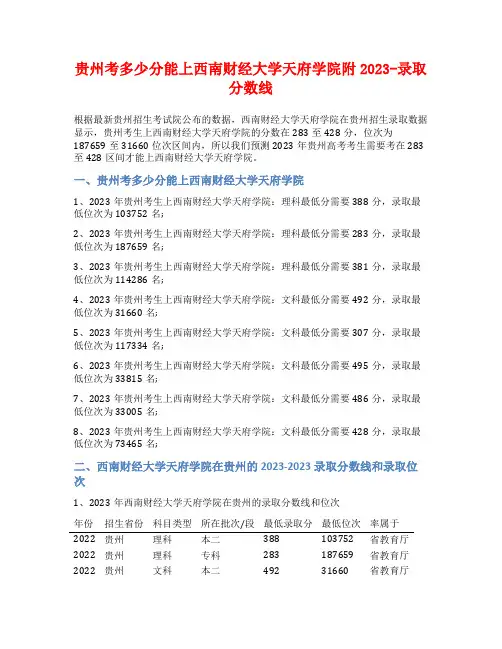 贵州考多少分能上西南财经大学天府学院附2023-录取分数线