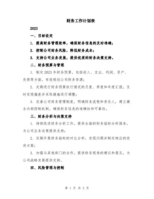 财务工作计划表