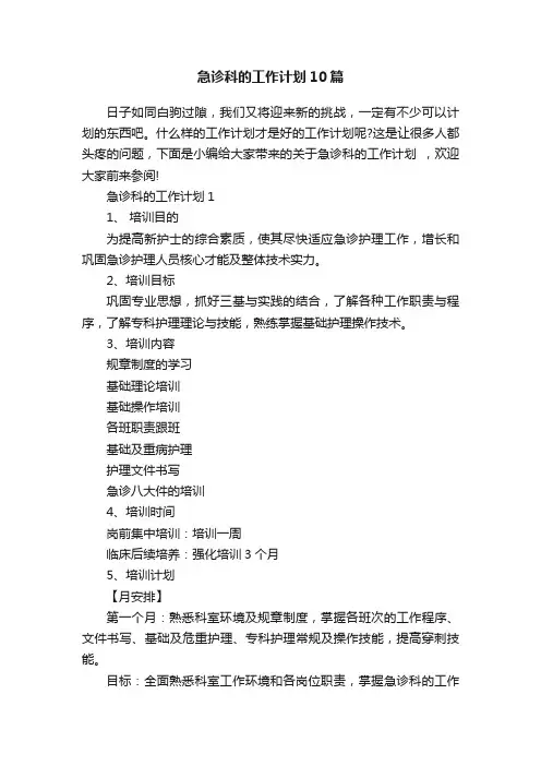 急诊科的工作计划10篇