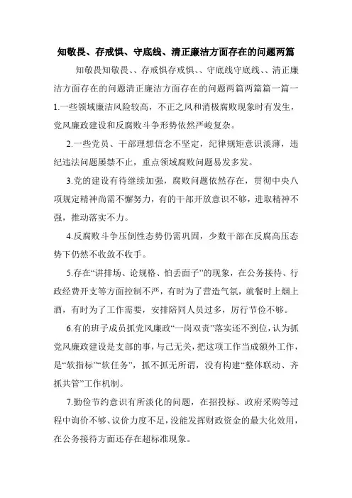 知敬畏、存戒惧、守底线、清正廉洁方面存在的问题两篇.doc