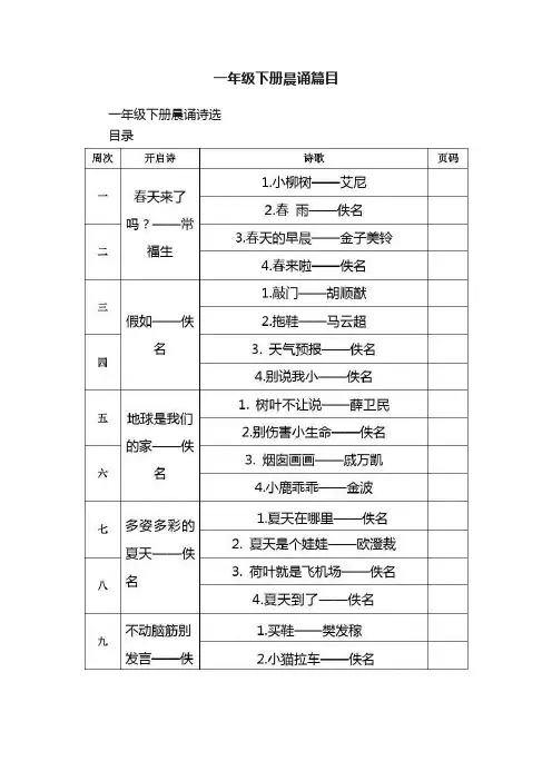 一年级下册晨诵篇目