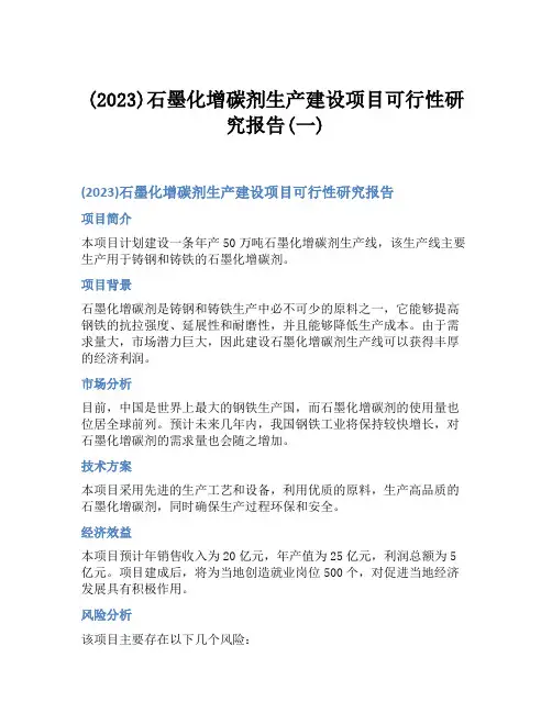 (2023)石墨化增碳剂生产建设项目可行性研究报告(一)