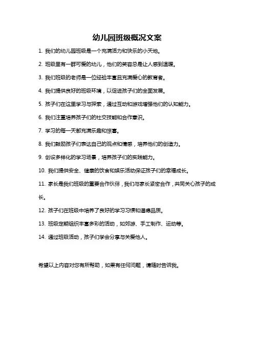 幼儿园班级概况文案