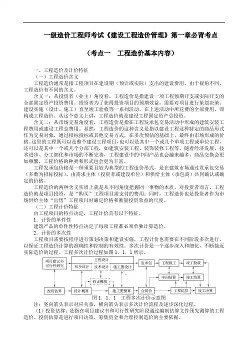 一级造价工程师考试《建设工程造价管理》第一章必背考点(工程造价基本内容)