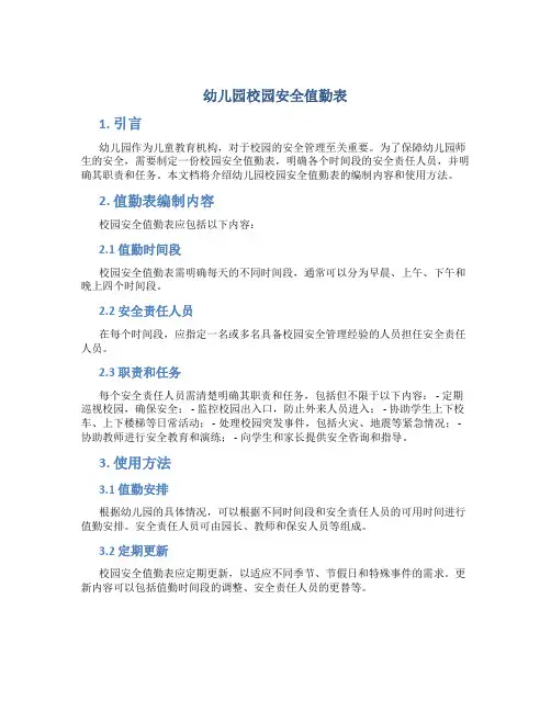  幼儿园校园安全值勤表