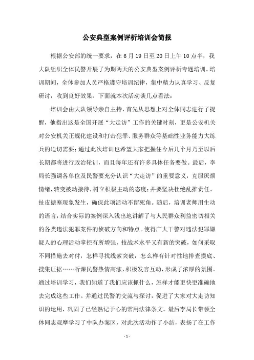 公安典型案例评析培训会简报
