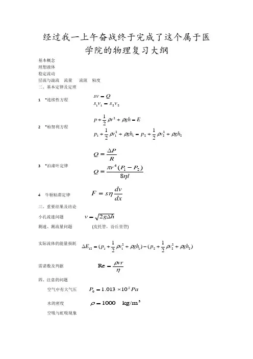 医用物理学公式大全
