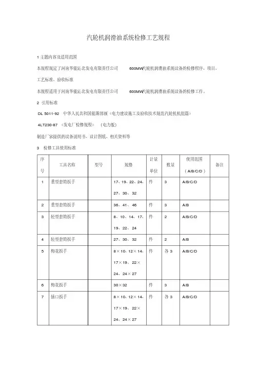 汽轮机润滑油系统检修工艺规程(沁北)
