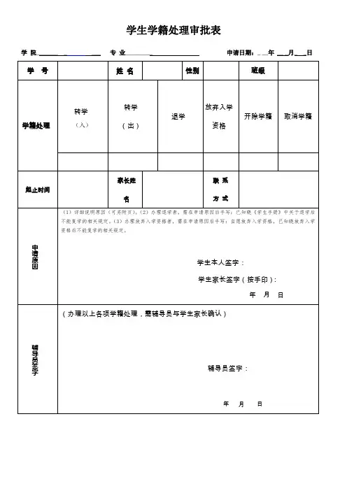 学生学籍处理审批表