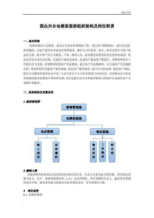 电销客服部组织架构及岗位职责