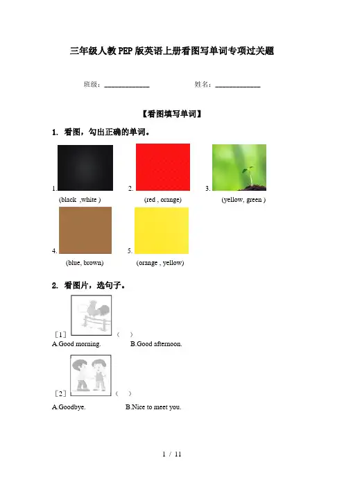 三年级人教PEP版英语上册看图写单词专项过关题