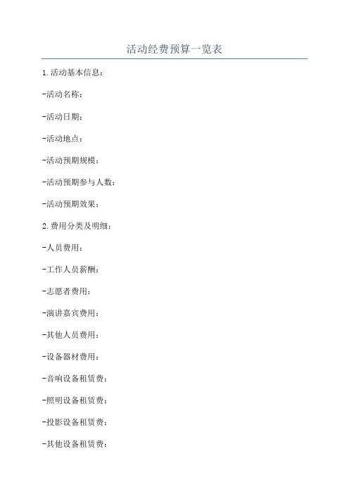 活动经费预算一览表