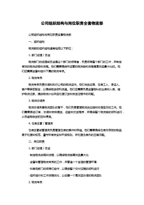 公司组织结构与岗位职责全套物流部