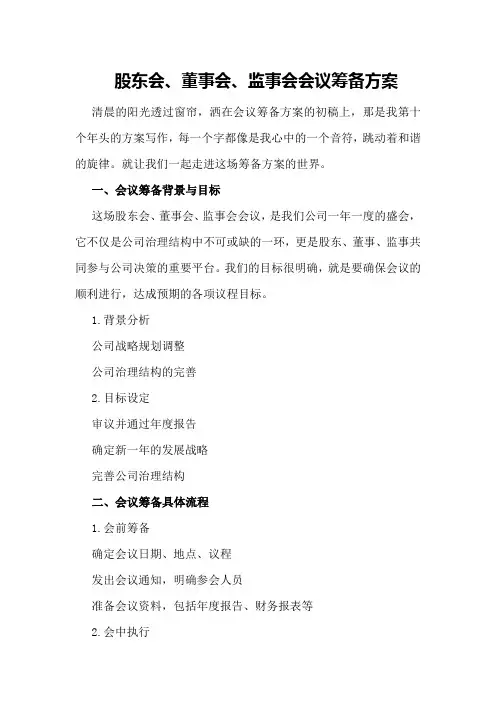 股东会、董事会、监事会会议筹备方案