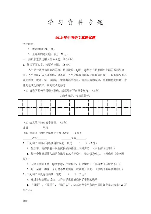 2019年中考语文真题试题(含答案) 新人教版-新版