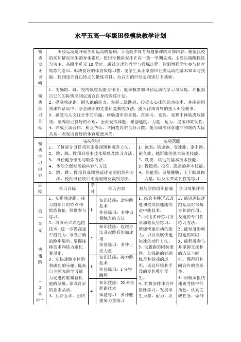 水平五高一年级田径模块教学计划